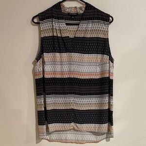 Roz & Ali Black, White, and Orange Striped Sleeveless Blouse